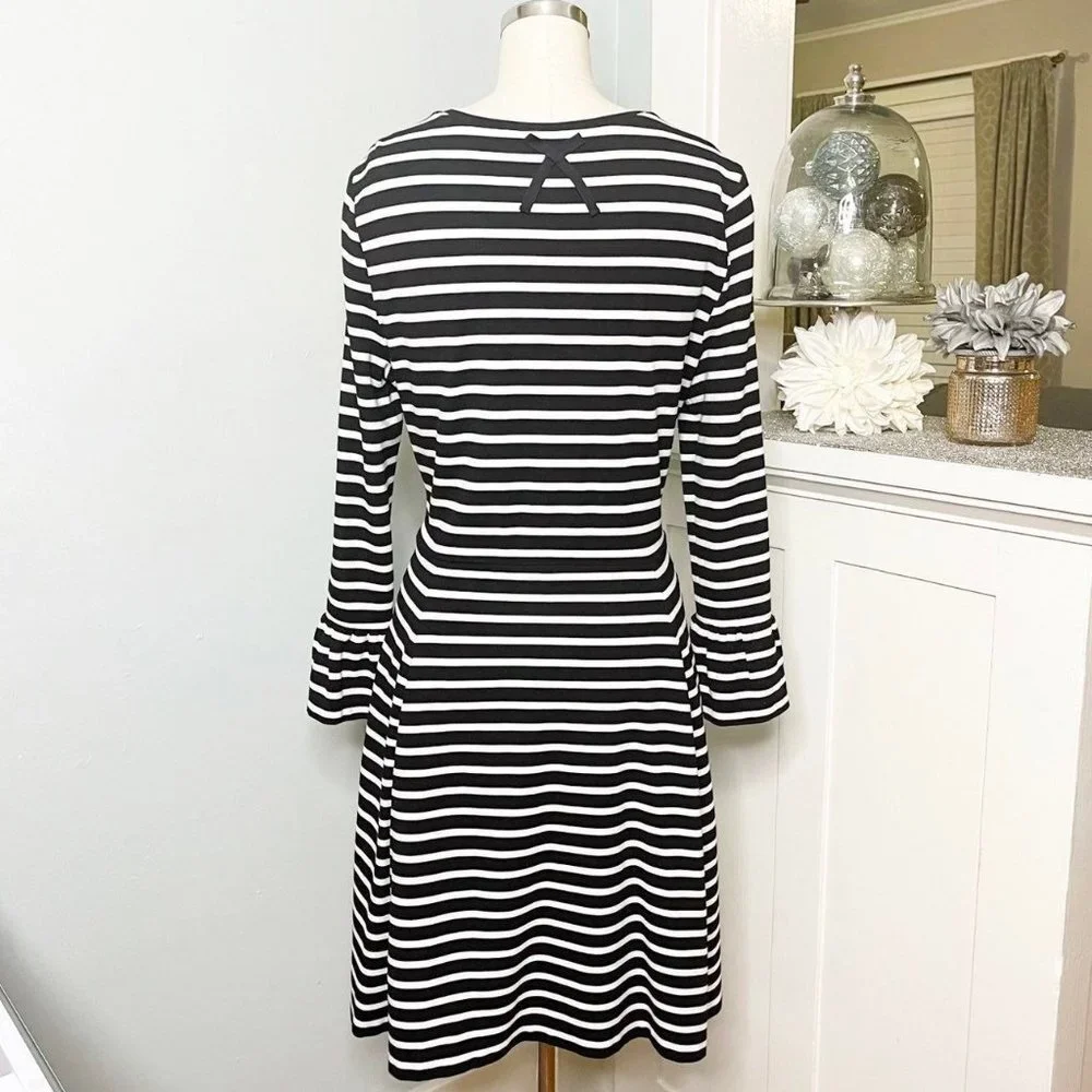 Kate Spade Broome Street Black & White Stripe Fit & Flare Dress Large